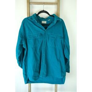 Vintage L.L. Bean Chamois Heavyweight Solid Teal Flannel Button Up Mens XL 18